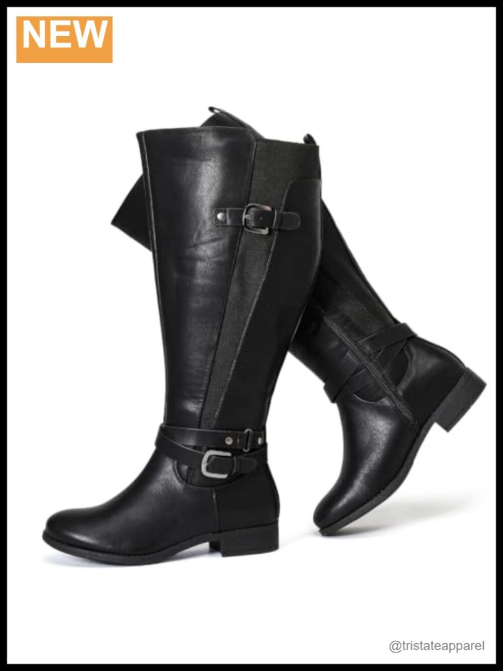 Extra Wide Calf Faux Leather Knee High Heeled Boots with Memory Foam Insole